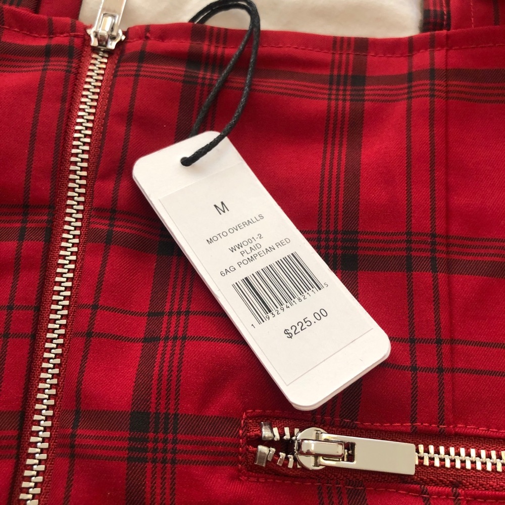 WeWoreWhat Moto Overalls Red Plaid M - Picture 4 of 6
